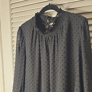 J. Crew Black Textured Dot Blouse